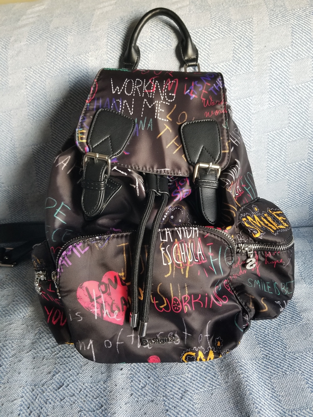 Desigual Black Graffiti Print Nylon Backpack